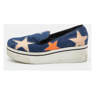 Stella McCartney Blue Denim and Leather Binx Star Platform Slip On Sneakers Size