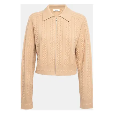 Sandro Beige Wool Cable Knit Zipper Crop Cardigan