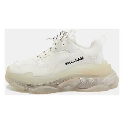 Balenciaga White Faux Leather and Mesh Triple Sneakers Size