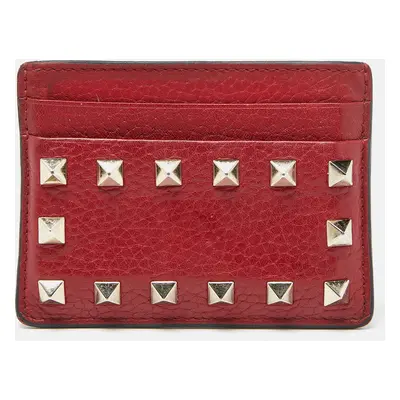 Valentino Red Leather Rockstud Card Holder