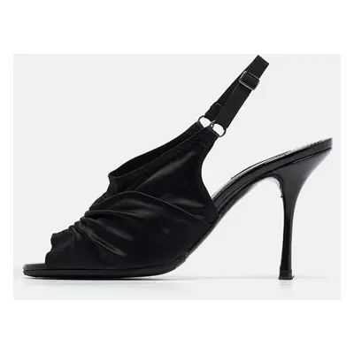 Dolce & Gabbana Black Satin Peep Toe Slingback Sandals Size