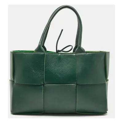 Bottega Veneta Dark Green Intreccio Leather Small Arco Tote