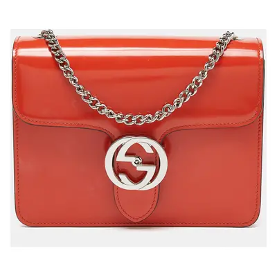 Gucci Orange Patent Leather Small Interlocking G Crossbody Bag