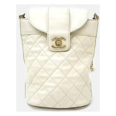 Chanel Cream Leather Quilted CC Bucket Bag