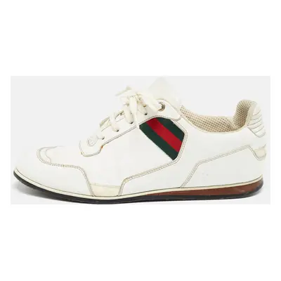 Gucci White Leather Web Detail Low Top Sneakers Size