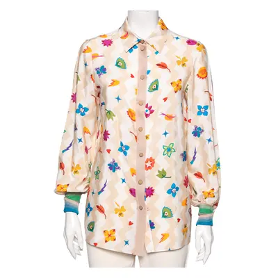 Missoni Cream Printed Crepe & Knit Trim Detailed Button Front Shirt