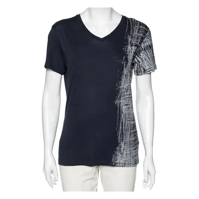 Emporio Armani Blue Cotton Half Printed Short Sleeve T-Shirt