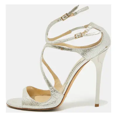 Jimmy Choo Silver Textured Leather Lance Sandals Size