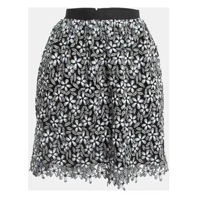 Self-Portrait Black/White Floral Cut-out Lace Short Skirt