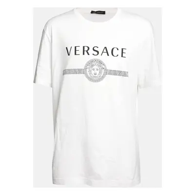 Versace White Cotton Logo Print Crew Neck T-Shirt 2XL