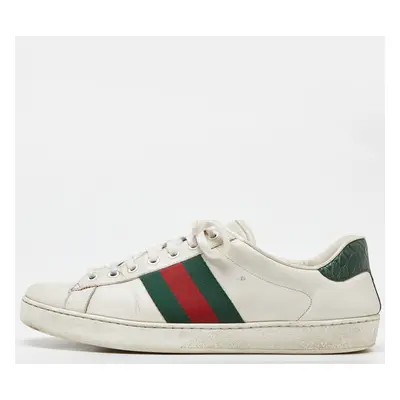 Gucci White Leather Web Detail Ace Low Top Sneakers Size