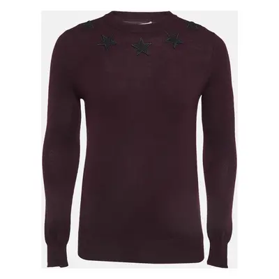 Givenchy Burgundy Wool Knit Star Badge Detail Sweatshirt