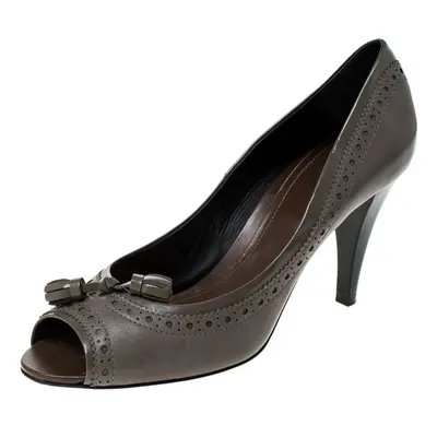 Tod's Grey Leather Tassel Peep Toe Pumps Size