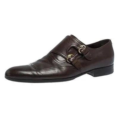 Gucci Brown Leather Double Buckle Monk Strap Oxfords Size