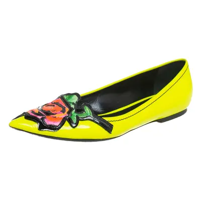 Louis Vuitton Yellow Leather Flower Embellished Pointed Ballet Flats Size 36.5