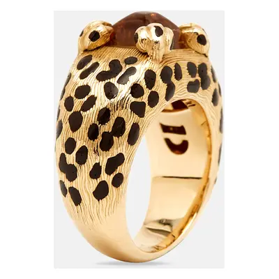 Dior Leopard Citrine Lacquer 18k Yellow Gold Ring Size