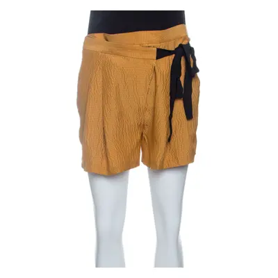 Matthew Williamson Mustard Yellow Textured Tie Detail Faux Wrap Shorts