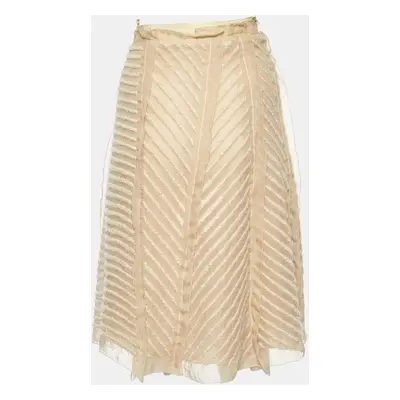 Prada Beige Embroidered Chiffon Midi Skirt