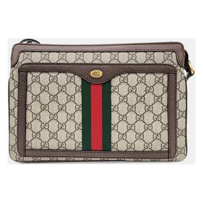 Gucci Beige New Acero GG Supreme Monogram Web Medium Ophidia Shoulder Bag