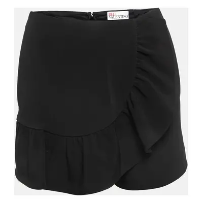 RED Valentino Black Crepe Ruffled Detail Shorts