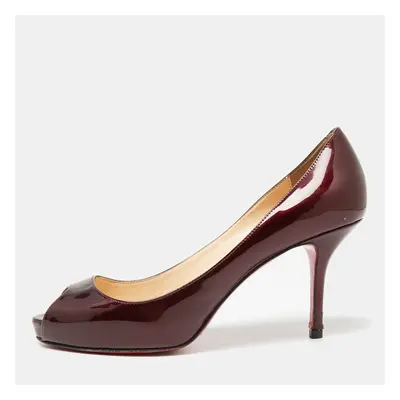 Christian Louboutin Burgundy Patent Leather Matar Claude Peep-Toe Pumps Size