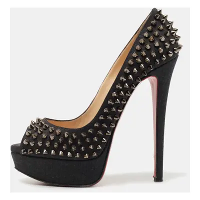 Christian Louboutin Dark Grey Denim Lady Peep Spikes Pumps Size