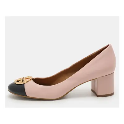 Tory Burch Pink Leather Patent Leather Chelsea Block Heel Pumps