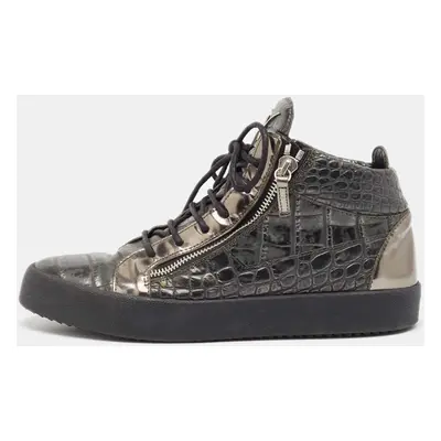 Giuseppe Zanotti Metallic Croc Embossed Leather High Top Sneakers Size