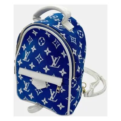 Louis Vuitton Leather Blue White Gold Monogram Jacquard Velvet Palm Springs MINI Backpack