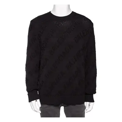 Balenciaga Black Logo Jacquard Cotton Oversized Sweater