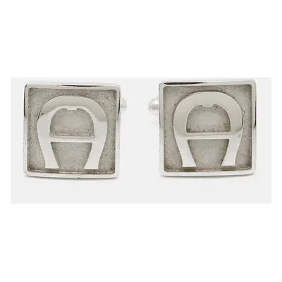 Aigner Logo Silver Tone Cufflinks