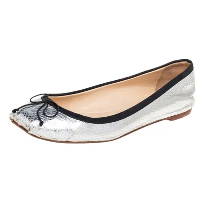 Christian Louboutin Silver Python Embossed Leather Ballet Flats Size 36.5