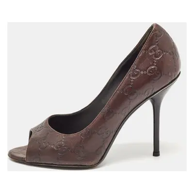 Gucci Brown Leather Peep Toe Pumps Size