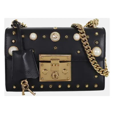 Gucci Black Calfskin Studded Small Padlock Shoulder Bag