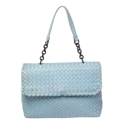 Bottega Veneta Light Blue Intrecciato Leather Medium Olimpia Shoulder Bag