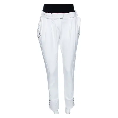 Just Cavalli White Cotton Blend Button Hem Detail Trousers