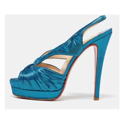 Christian Louboutin Blue Satin Pour Monsieur Slingback Platform Sandals Size