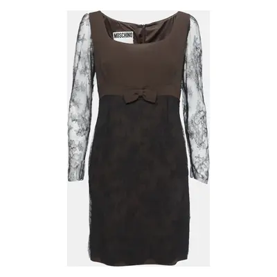 Moschino Couture Black/Brown Crepe & Lace Bow Detail Mini Dress