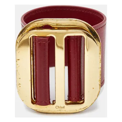 Chloe Red Leather Gold Tone Wide Bracelet