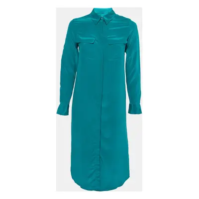 Equipment Femme Everglade Blue Silk Charmeuse Tegan Shirt Dress