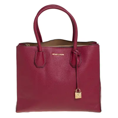 Michael Kors Burgundy Grained Leather Large Mercer Tote