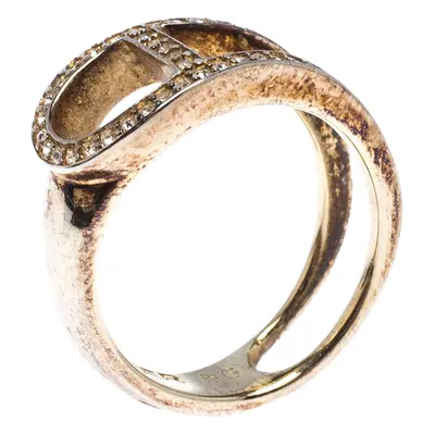 Aigner Gold Tone Crystal Embellished Ring Size