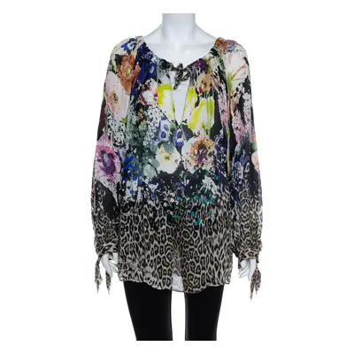 Just Cavalli Multicolor Floral & Animal Printed Silk Tunic