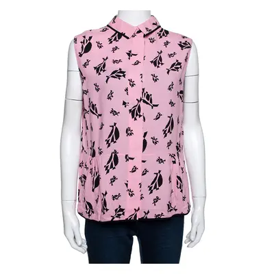 Marni Pink Crepe Abstract Print Dual Collar Sleeveless Top