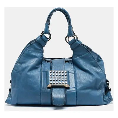 Tod's Blue Leather Studded Lock Flap Shoulder Bag