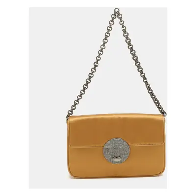 Prada Gold Satin Chain Baguette Shoulder Bag