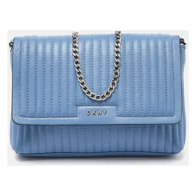 DKNY Blue Pinstripe Quilted Leather Small Gansevoort Flap Shoulder Bag