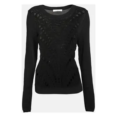 Sandro Black Perforated Knit Long Sleeve Jumper