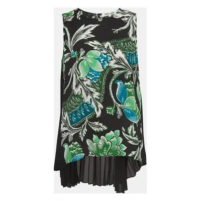 Diane von Furstenberg Green/Black Floral Printed Crepe Silvie Blouse