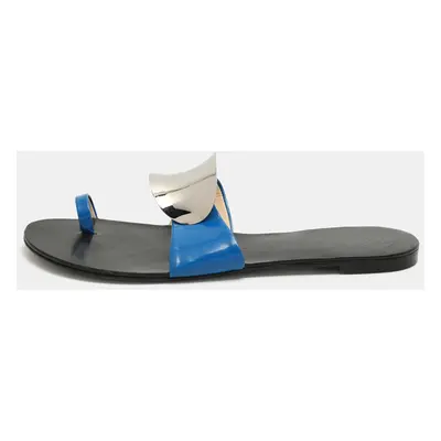 Giuseppe Zanotti Blue Patent Leather Toe Ring Flat Sandals Size